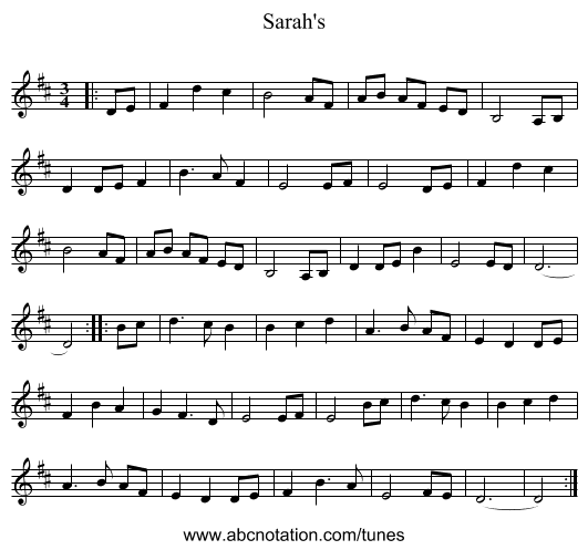 Sarah's - staff notation