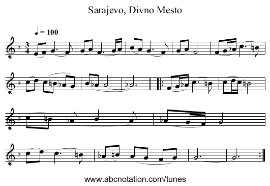 Sarajevo, Divno Mesto - staff notation