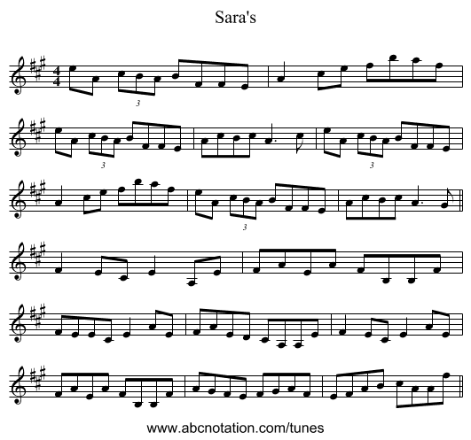Sara's - staff notation