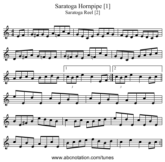 Saratoga Hornpipe [1] - staff notation
