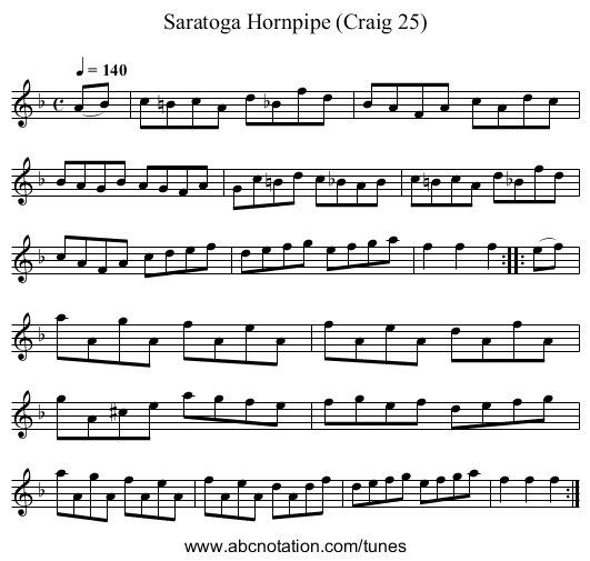 Saratoga Hornpipe (Craig 25) - staff notation