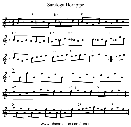 Saratoga Hornpipe - staff notation