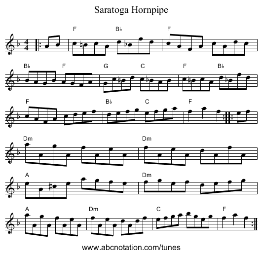 Saratoga Hornpipe - staff notation