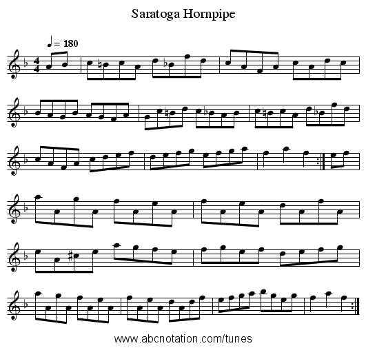 Saratoga Hornpipe - staff notation