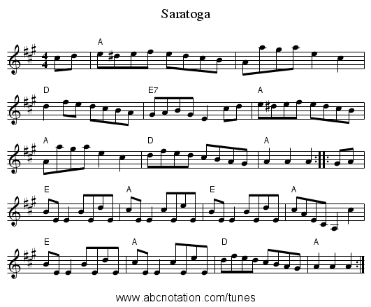 Saratoga - staff notation