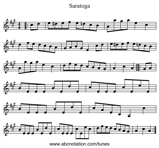Saratoga - staff notation