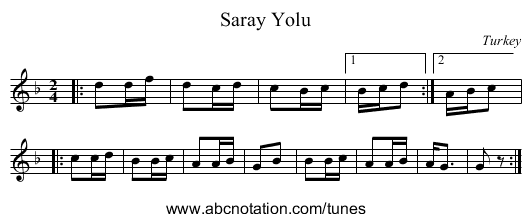 Saray Yolu - staff notation