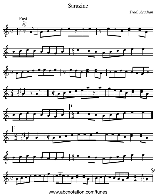 Sarazine - staff notation