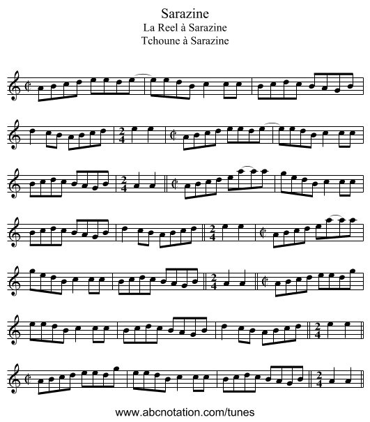 Sarazine - staff notation