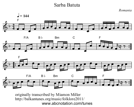 Sarba Batuta - staff notation