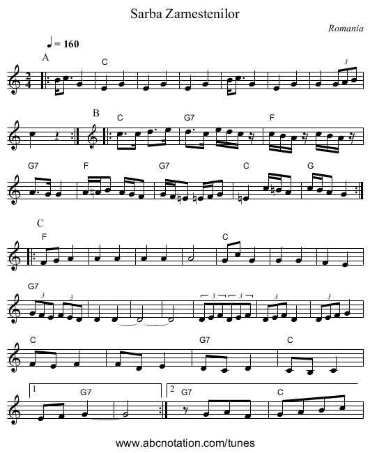 Sarba Zarnestenilor - staff notation