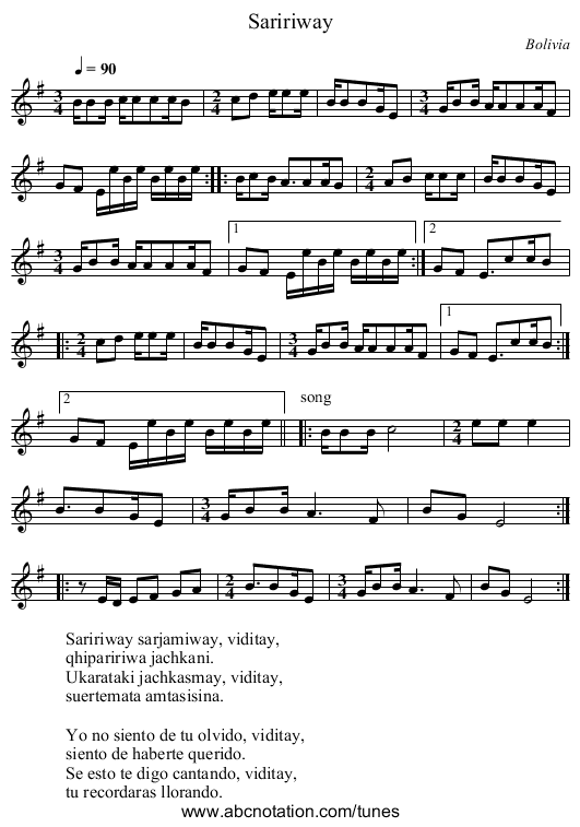 Saririway - staff notation