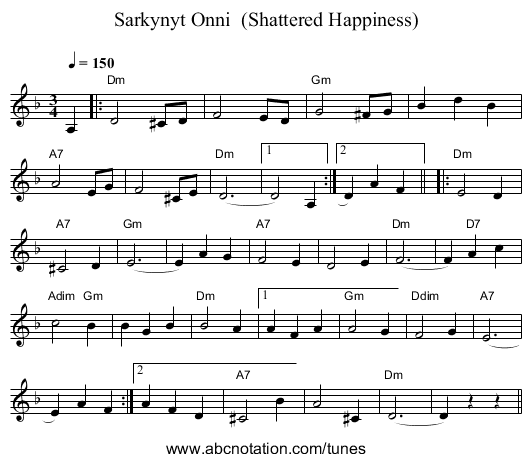 Sarkynyt Onni  (Shattered Happiness) - staff notation