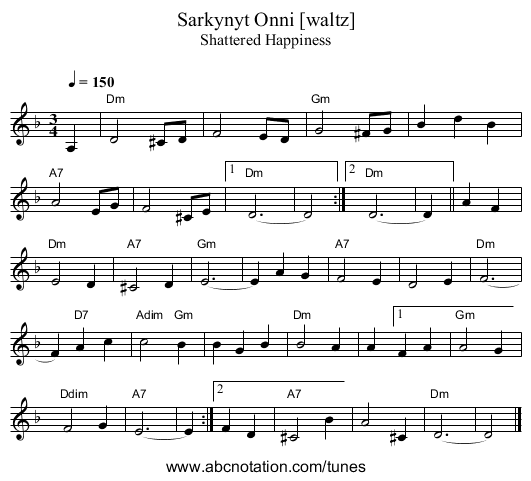 Sarkynyt Onni [waltz] - staff notation