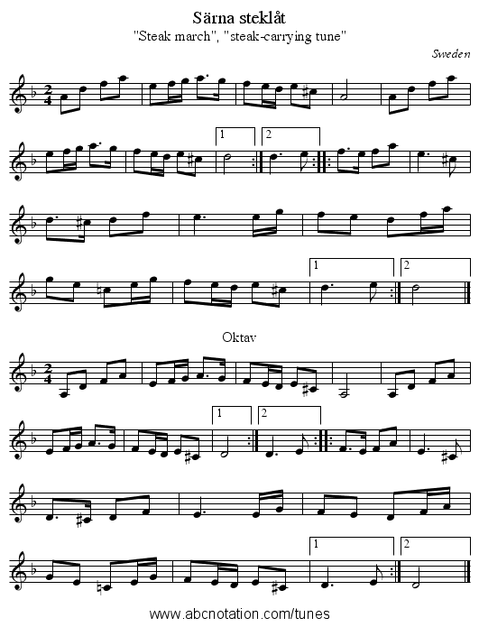 Särna steklåt - staff notation