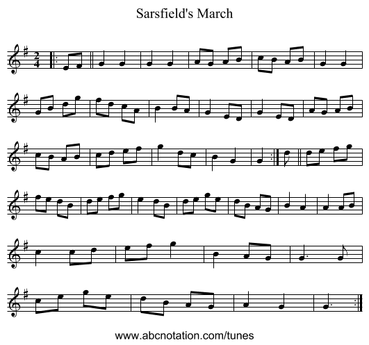 Sarsfield's March - staff notation