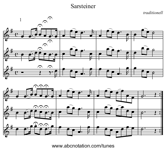 Sarsteiner - staff notation