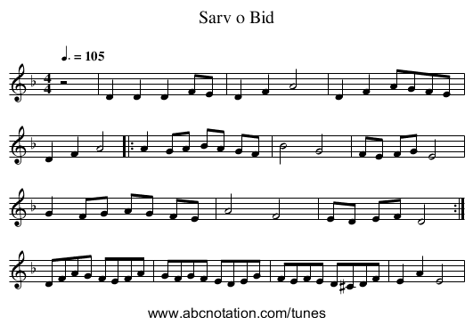 Sarv o Bid - staff notation