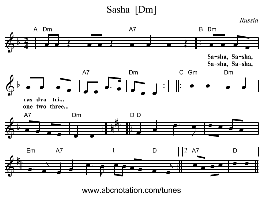 Sasha  [Dm] - staff notation