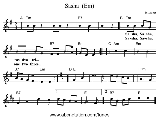Sasha  (Em) - staff notation