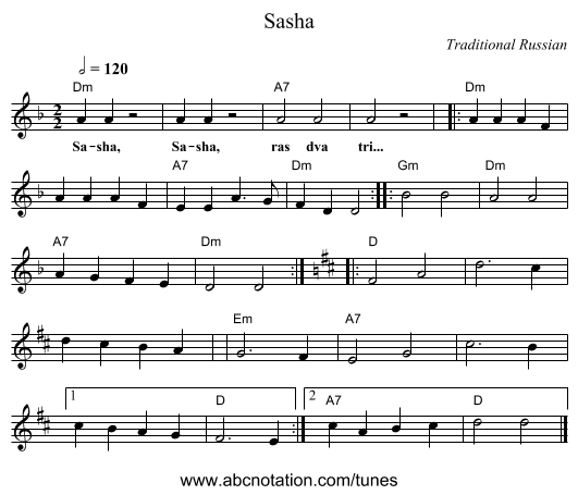 Sasha - staff notation