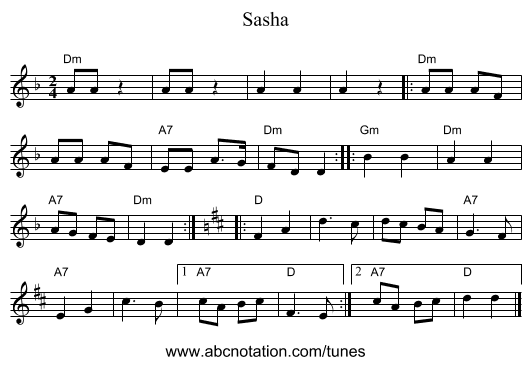 Sasha - staff notation