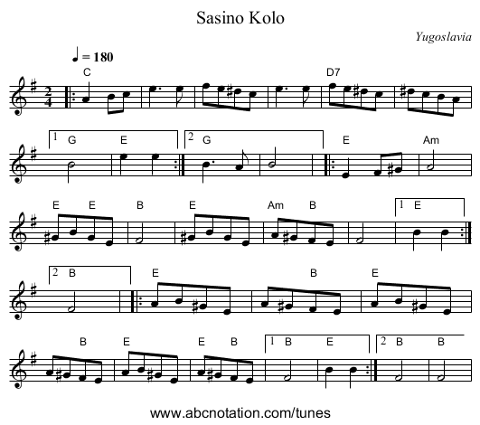 Sasino Kolo - staff notation