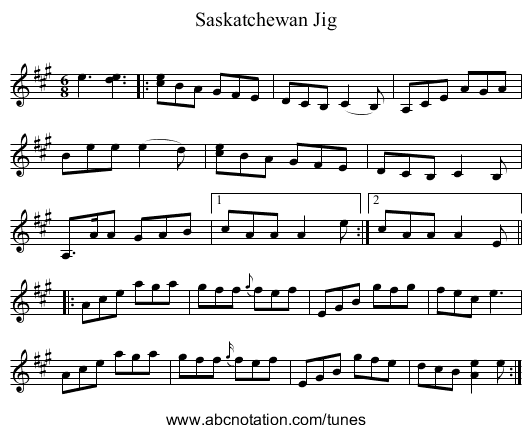 Saskatchewan Jig - staff notation