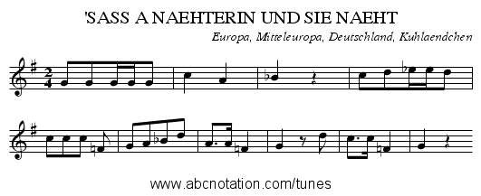 'SASS A NAEHTERIN UND SIE NAEHT - staff notation