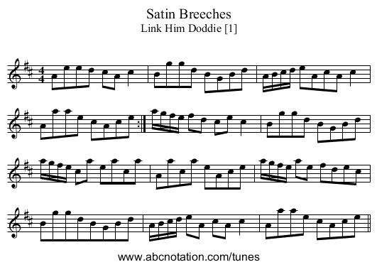 Satin Breeches - staff notation