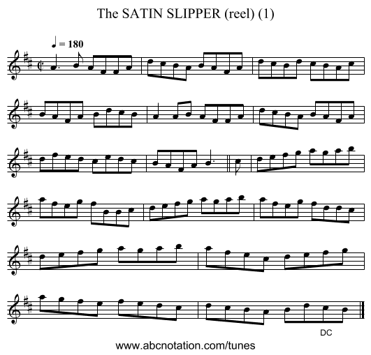 SATIN SLIPPER (reel) (1), The - staff notation