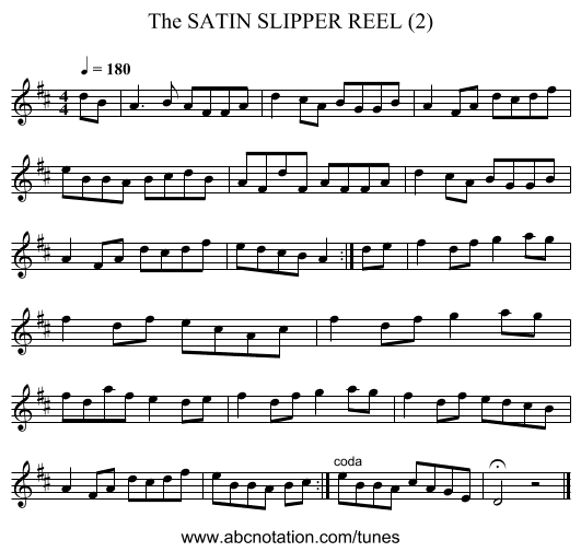SATIN SLIPPER REEL (2), The - staff notation