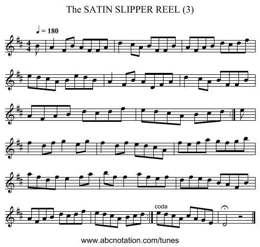 SATIN SLIPPER REEL (3), The - staff notation