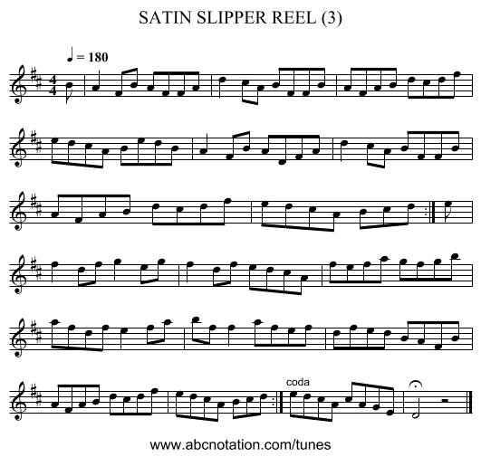 SATIN SLIPPER REEL (3) - staff notation