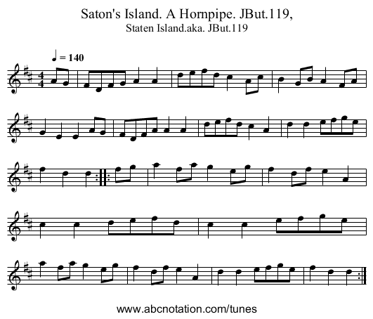 Saton's Island. A Hornpipe. JBut.119, - staff notation