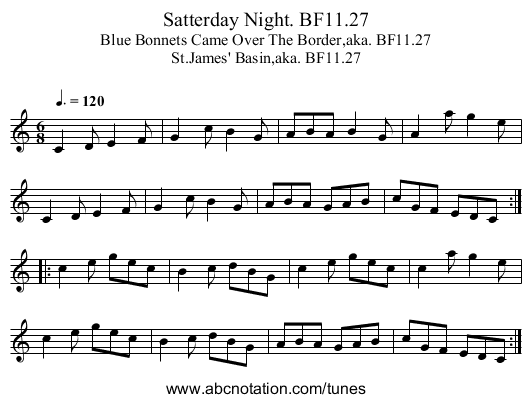 Satterday Night. BF11.27 - staff notation