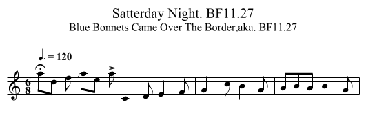 Satterday Night. BF11.27 - staff notation