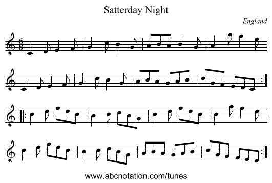 Satterday Night - staff notation