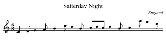 Satterday Night - staff notation