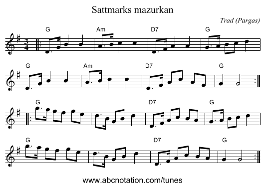 Sattmarks mazurkan - staff notation