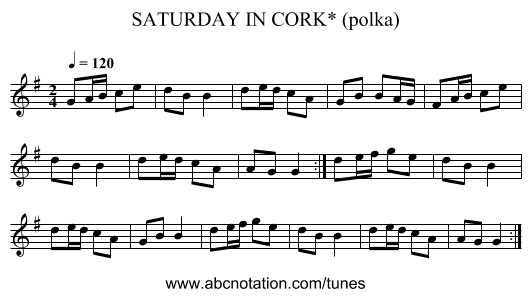 SATURDAY IN CORK* (polka) - staff notation