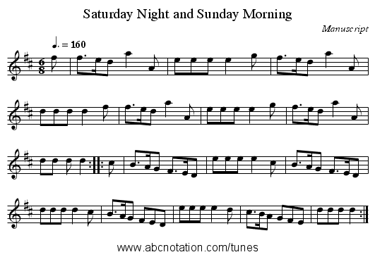 Saturday Night and Sunday Morning - staff notation