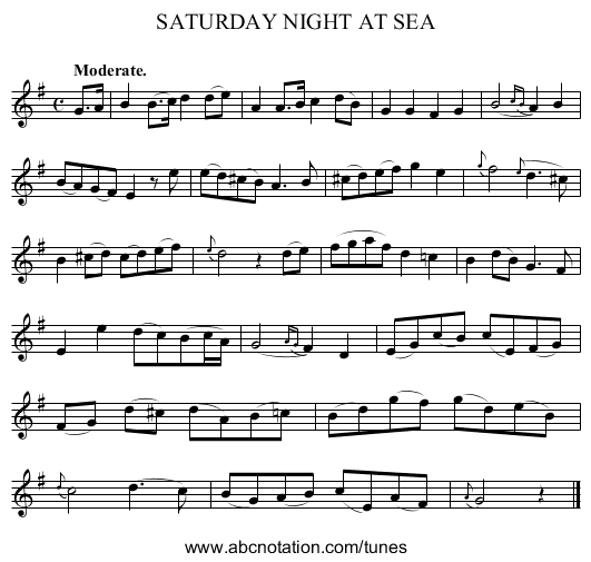 SATURDAY NIGHT AT SEA - staff notation