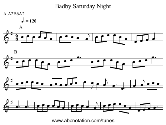 Saturday Night, Badby - staff notation