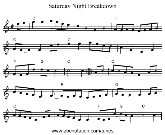 Saturday Night Breakdown - staff notation