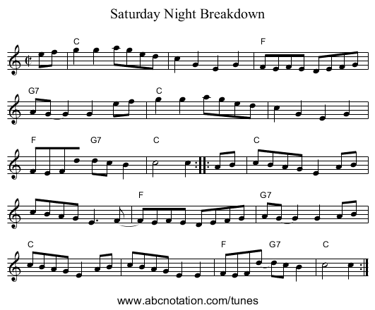 Saturday Night Breakdown - staff notation