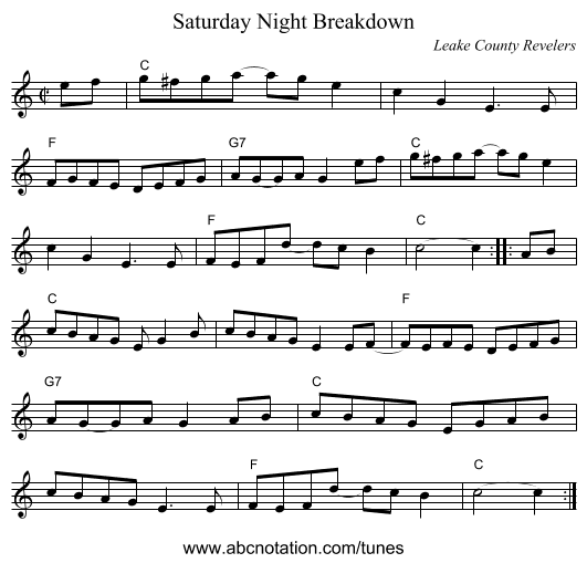 Saturday Night Breakdown - staff notation