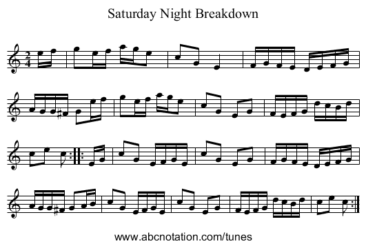 Saturday Night Breakdown - staff notation