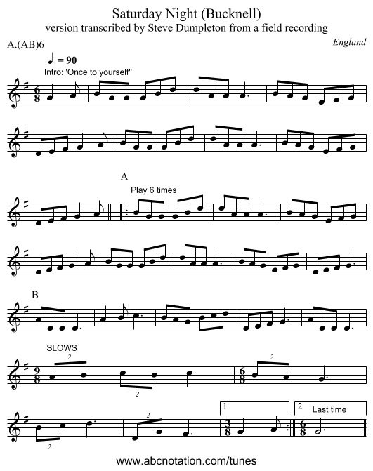 Saturday Night (Bucknell) - staff notation