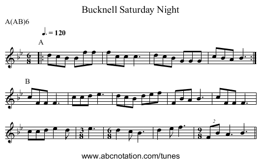 Saturday Night, Bucknell - staff notation